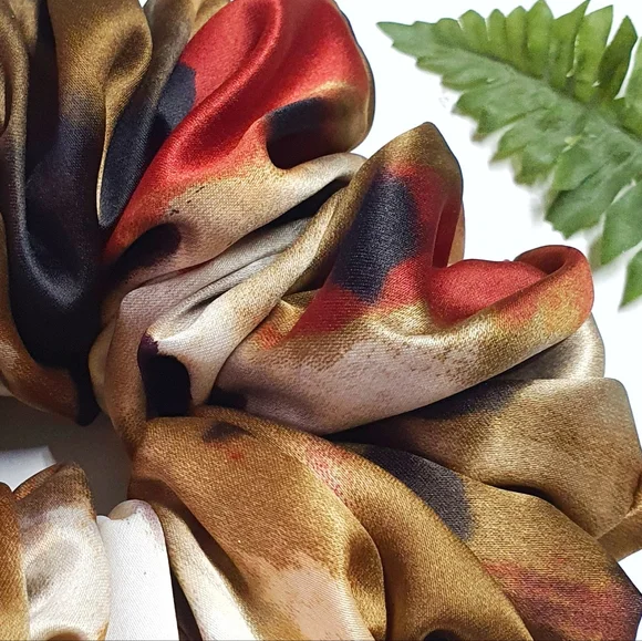 8 for $15 * Large Earth Tones Abstract Satin Scrunchie - Picture 3 of 4